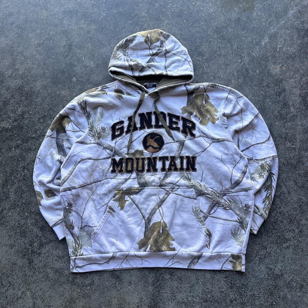 Y2K 2000s Gander Mountain White Real Tree Camo Essential Pullover Hoodie